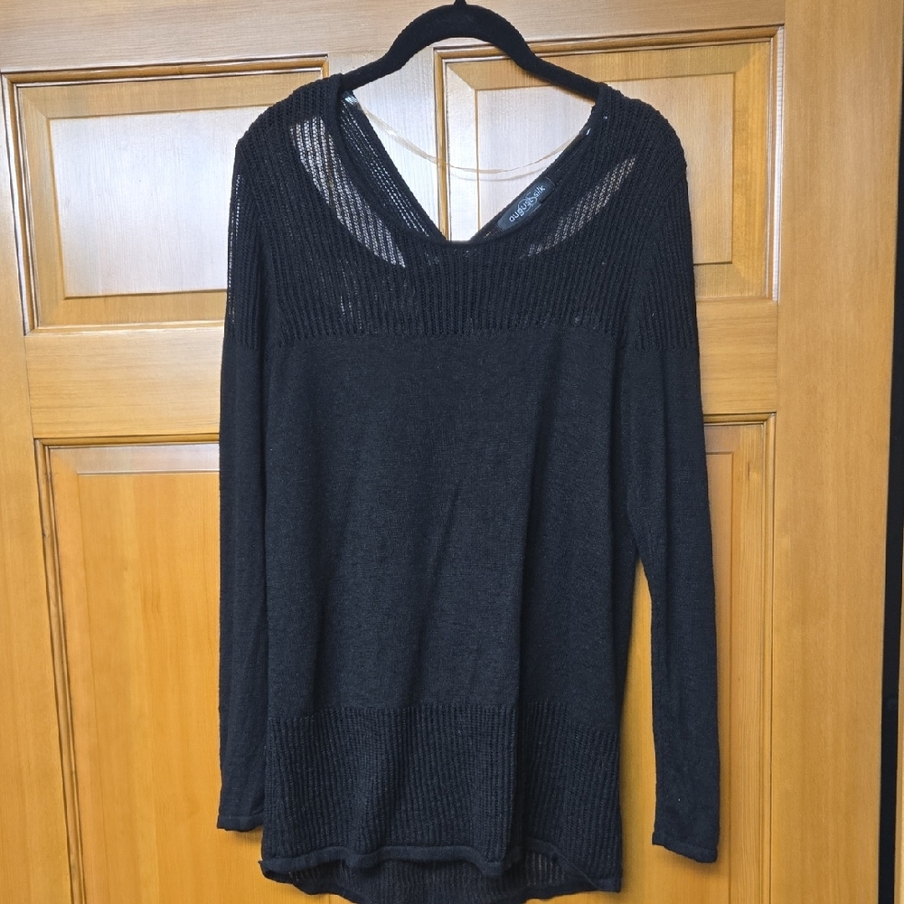 August Silk Black Open-Knit Top